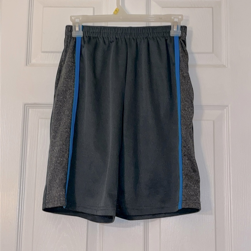 Boy’s Athletic shorts, Gray with Blue Stripe, XLarge 18/20